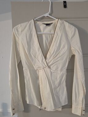 Armani Exchange Cream Wrap-Style Blouse with Zipper Trim